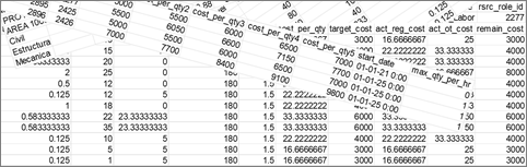 Estructura de datos de un archivo XER antes de la redacción